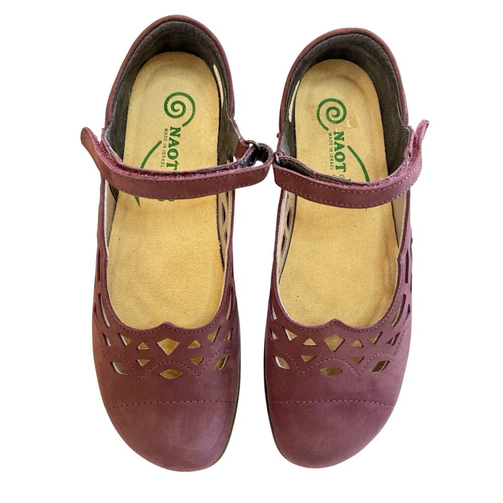 Naot NWOB Agathis Mary Jane Flats Hook & Loop APMA Seal Nubuck Sz 40/9 Burgundy